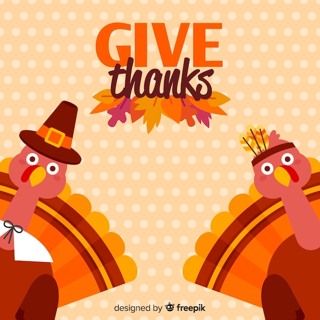 Thanksgiving day background in flat design with turkey