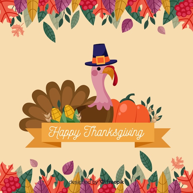 Бесплатное векторное изображение День благодарения в плоском дизайне с индейкой