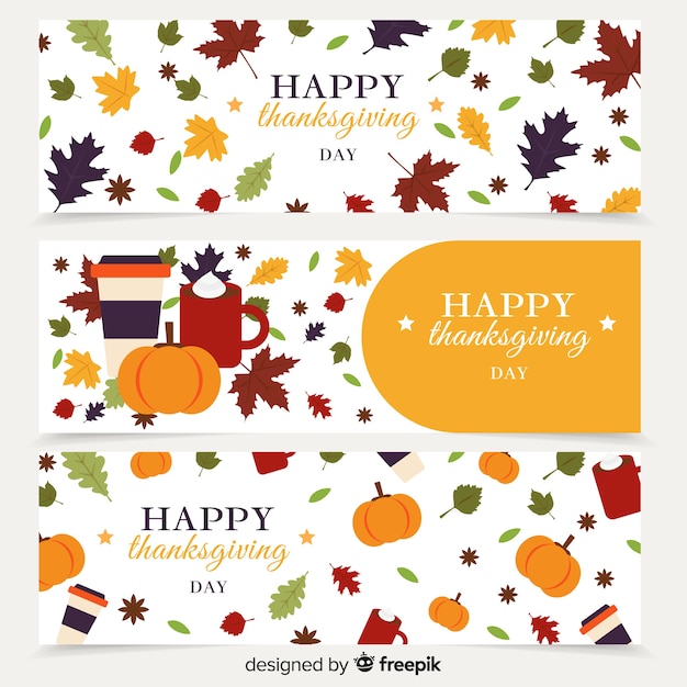 Thanksgiving day banner set with autumn elements