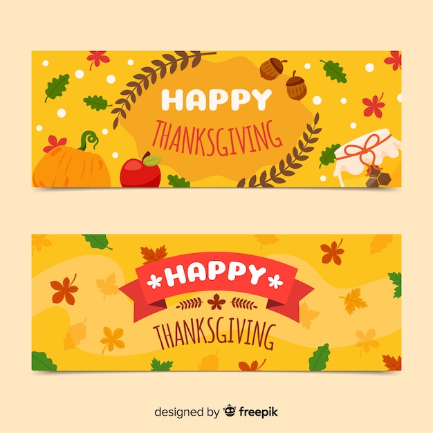 Thanksgiving day banner set with autumn elements
