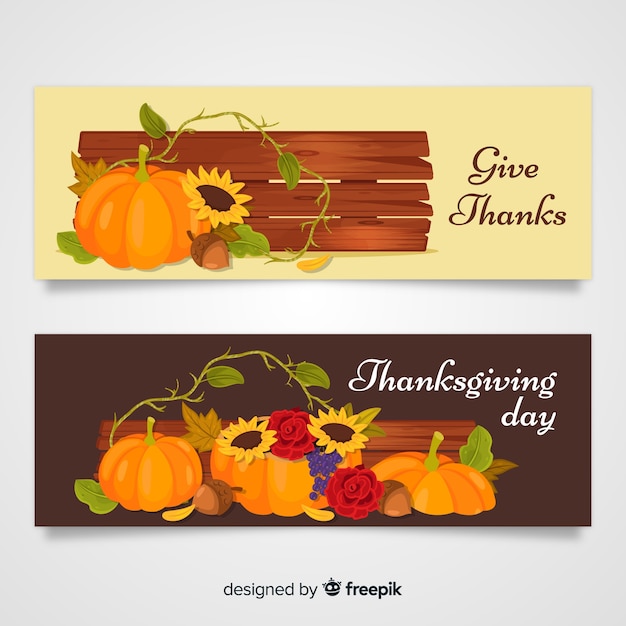 Thanksgiving day banner set with pumpkins