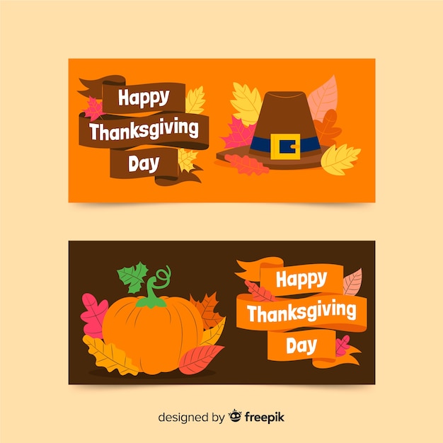 Thanksgiving day banners flat design for template