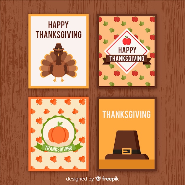 Vettore gratuito collezione di carte del giorno del ringraziamento in design piatto