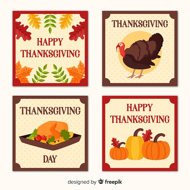 Free vector thanksgiving day card collection in flat design