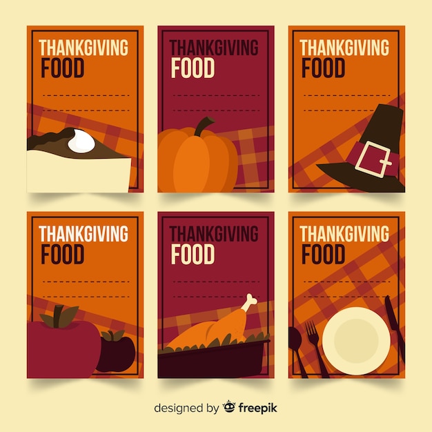 Free vector thanksgiving day card collection in flat design