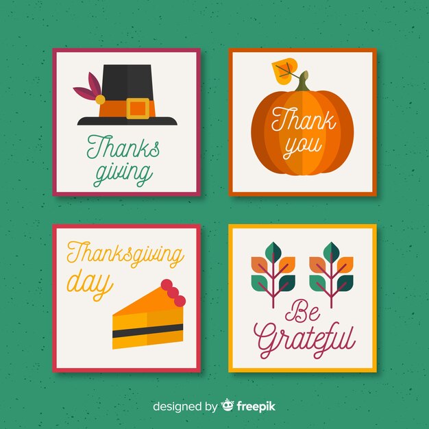 Thanksgiving day card collection in flat design