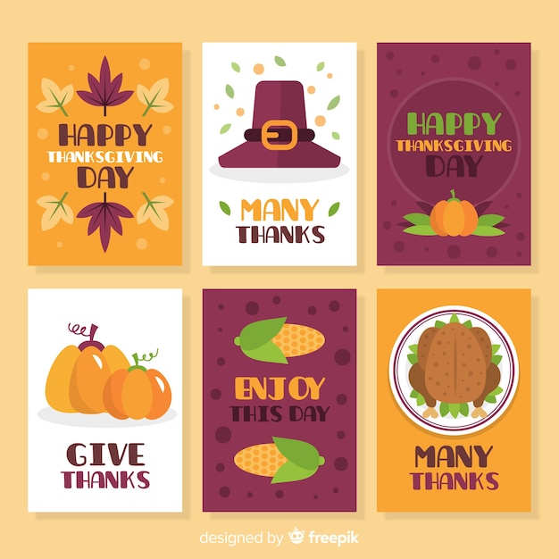 Free vector thanksgiving day card collection in flat design