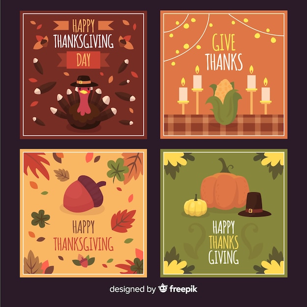 Thanksgiving day card collection in flat design