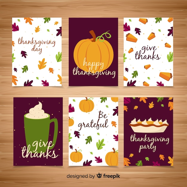 Free vector thanksgiving day card collection in flat design