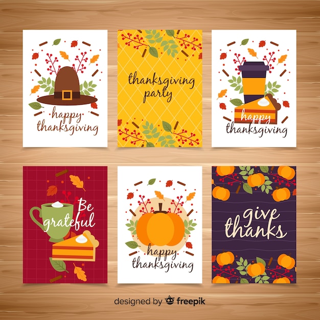 Free vector thanksgiving day card collection in flat design