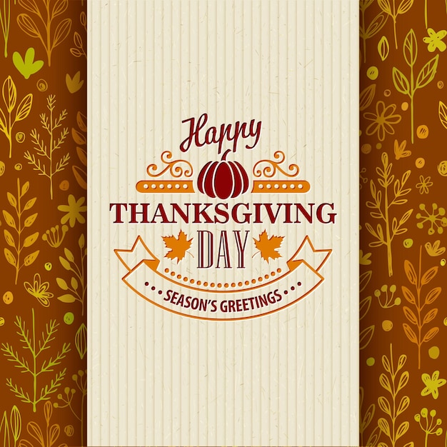 Free vector thanksgiving day greeting card on seamless pattern