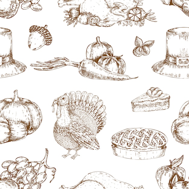 Thanksgiving Day Hand Drawn Seamless Pattern