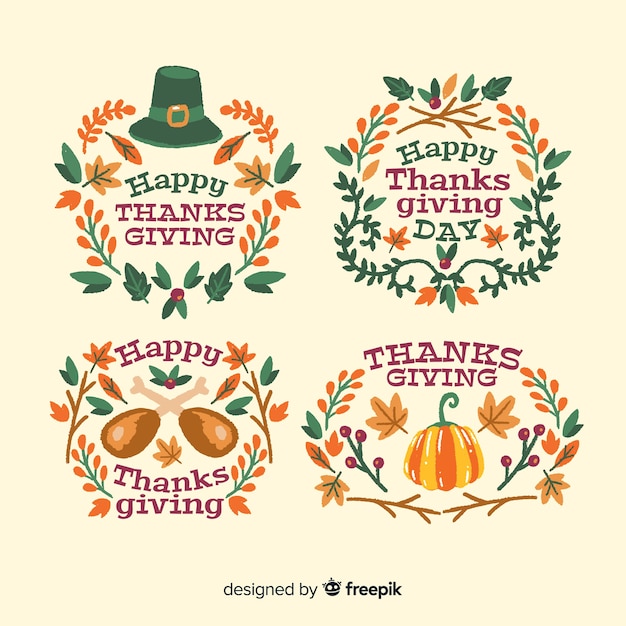 Free vector thanksgiving day label collection in hand drawn style