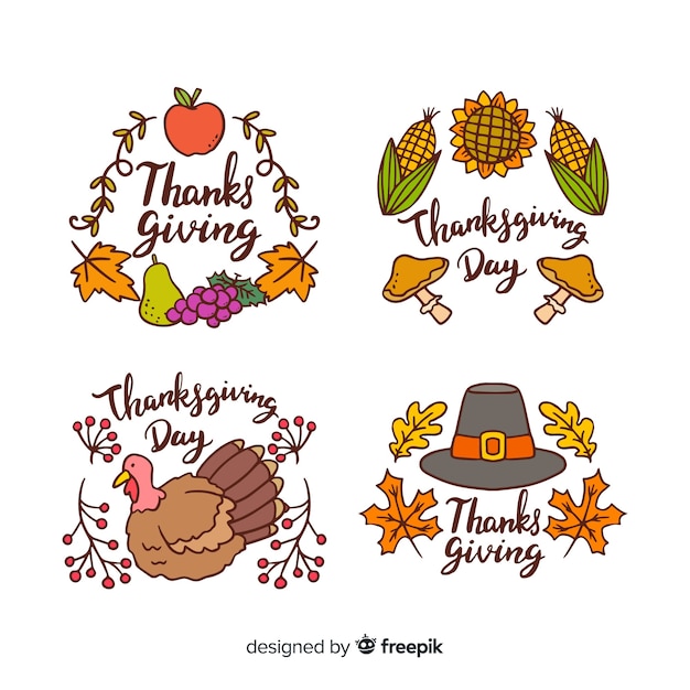 Thanksgiving day label collection in hand drawn style