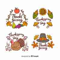 Free vector thanksgiving day label collection in hand drawn style