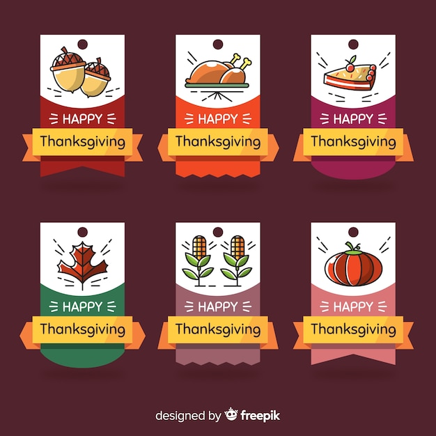 Thanksgiving day label collection hand drawn style