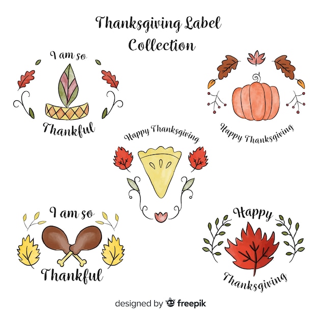 Free vector thanksgiving day label collection in hand drawn style