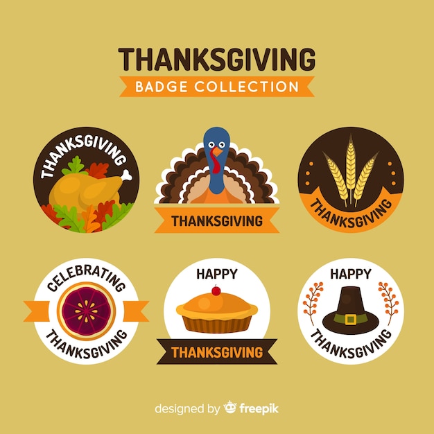 Бесплатное векторное изображение Коллекция меток дня благодарения