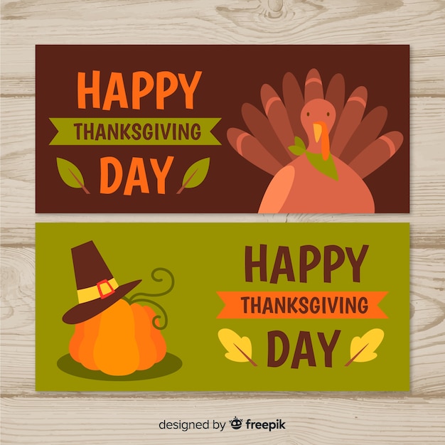 Free vector thanksgiving day turkey banner set