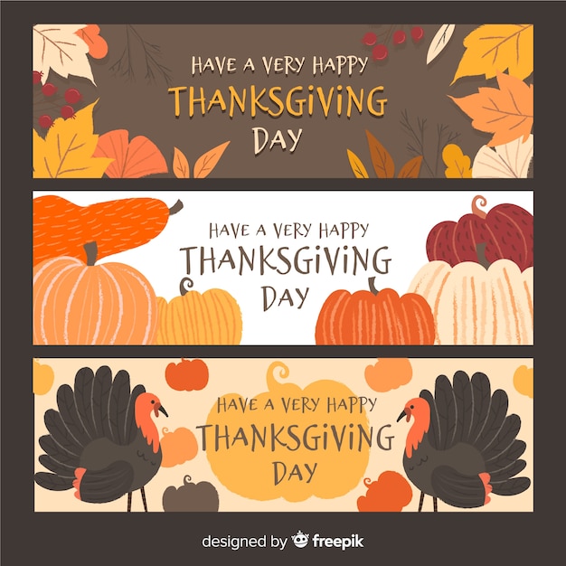 Thanksgiving day turkey banner set