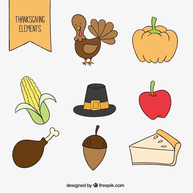 Thanksgiving elements in hand drawn style
