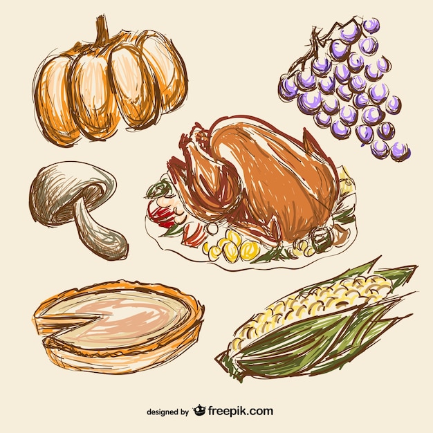 Free vector thanksgiving food drawings