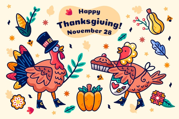 Free vector thanksgiving hand drawn background