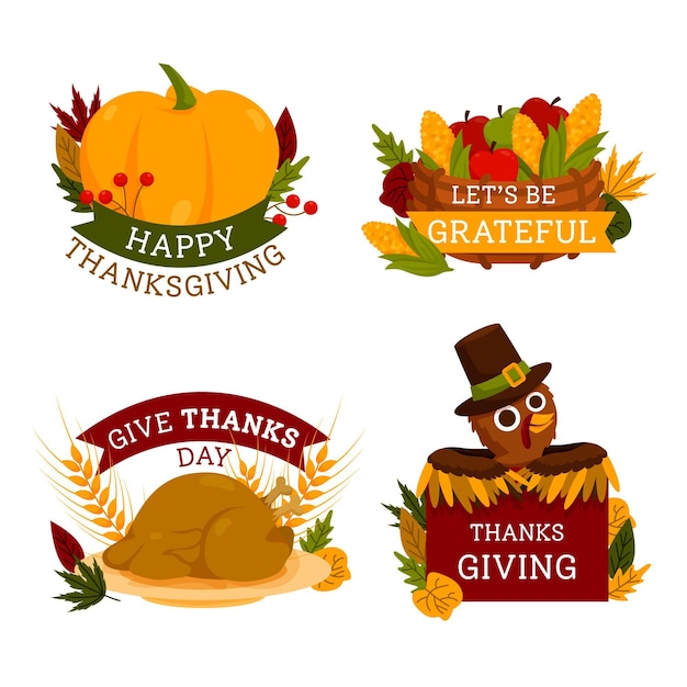 Free vector thanksgiving label collection in flat design
