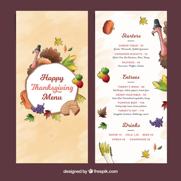 Thanksgiving menu template with turkey