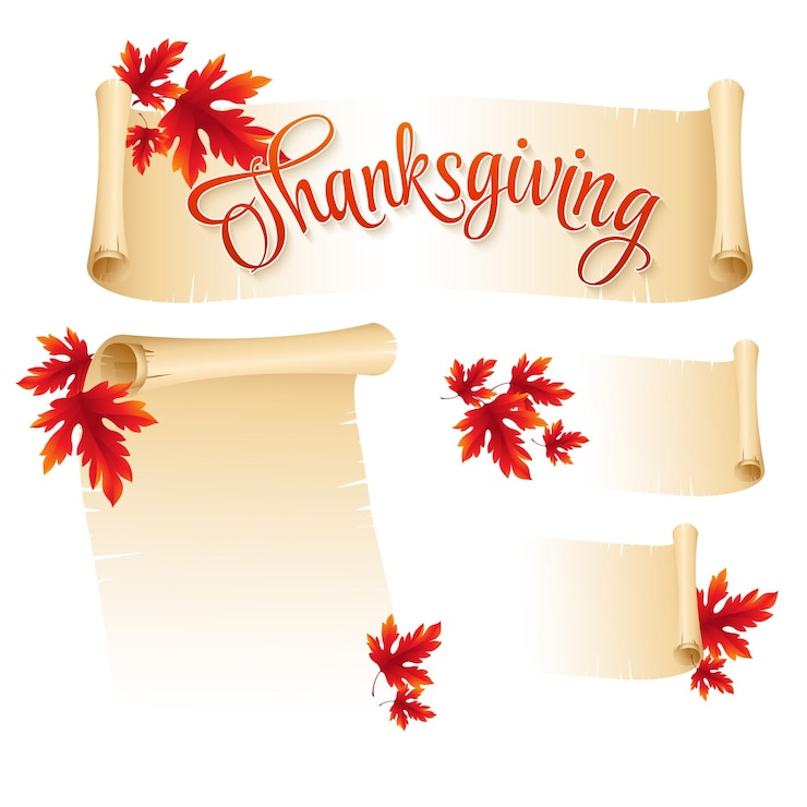 मुफ़्त वेक्टर thanksgiving scroll banner with autumn leaves
