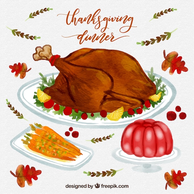 Free vector thanksgiving watercolor dinner pack