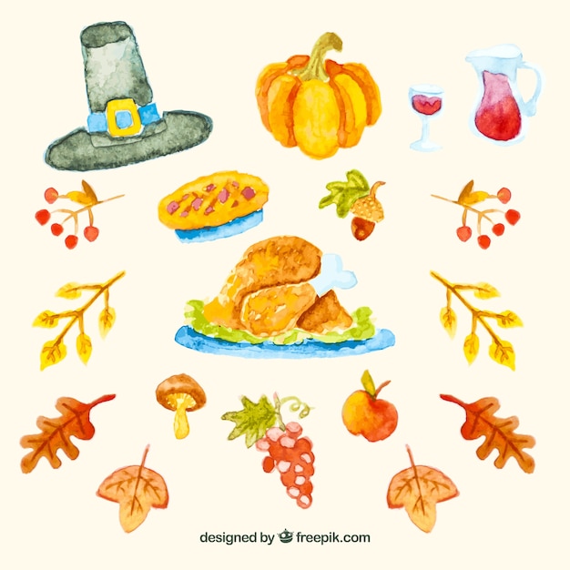 Free vector thanksgiving watercolor elements pack