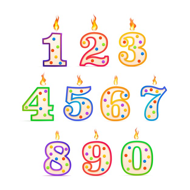 誕生日の蝋燭 数字キャンドルイラスト プレミアムベクター