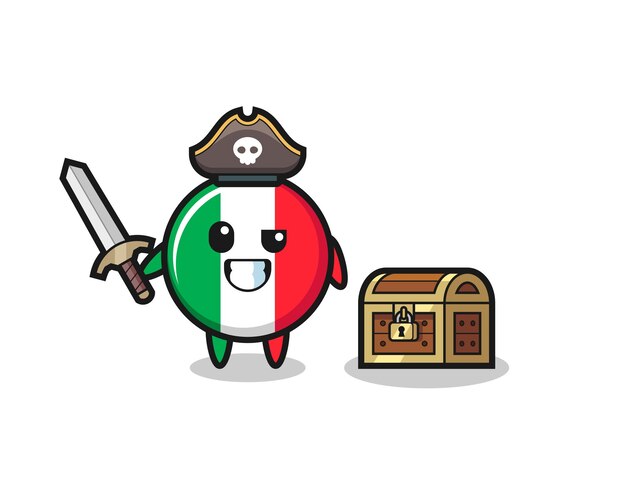イタリア国旗バッジキャラクター漫画のアイデア かわいいスタイル ステッカー ロゴの要素を取得 プレミアムベクター