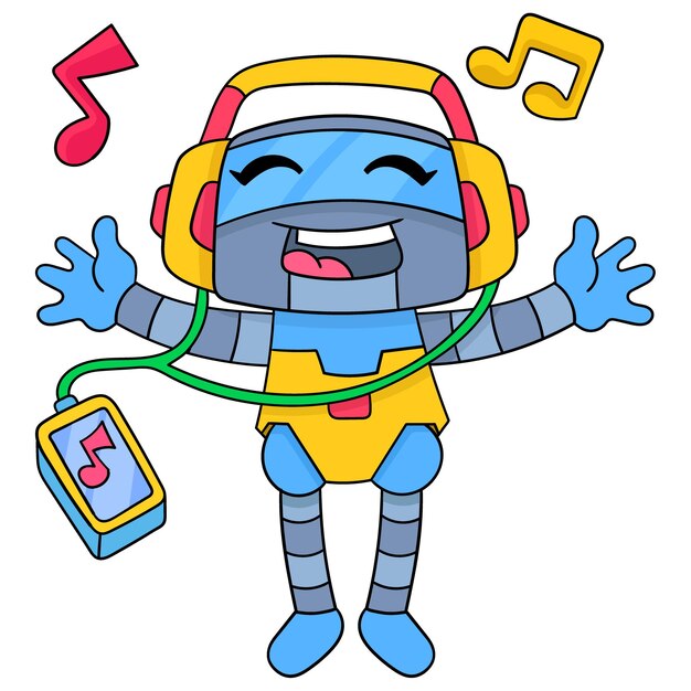 音楽を聴く人とイラストのテーマ 無料のベクター