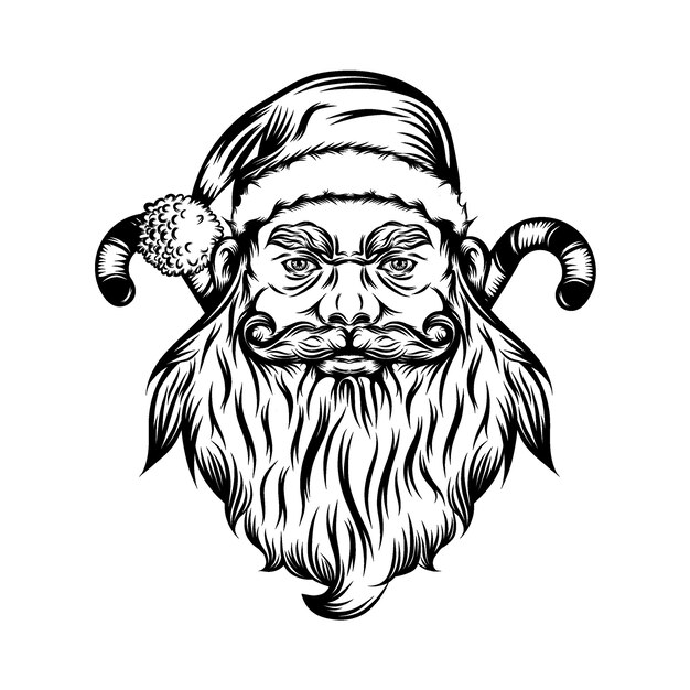 現実的なサンタクロースの頭のクリスマスイラストを色します 吹き出しで分離されたサンタクロースの笑顔 プレミアムベクター