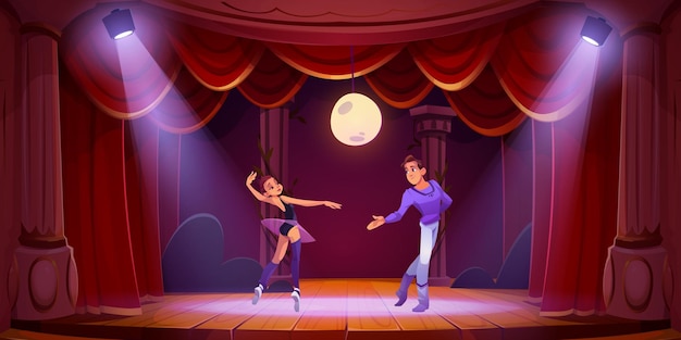 Free vector theater stage with ballet dancers couple