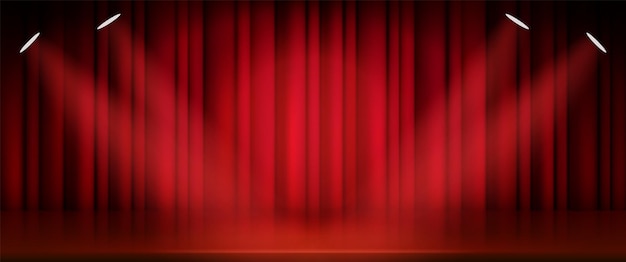 Free vector theater stage with closed red curtain and soffit