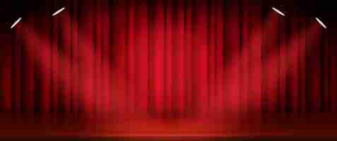 Free vector theater stage with closed red curtain and soffit