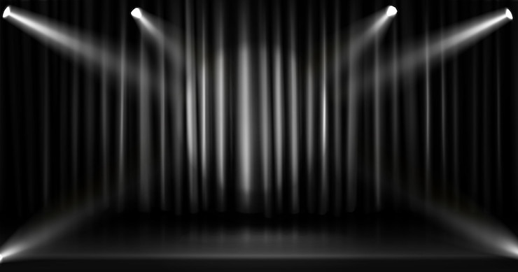 Free Vector theater stage with floor curtain and spotlights