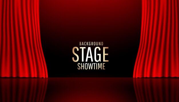 Theater stage with red realistic curtains vector illustration