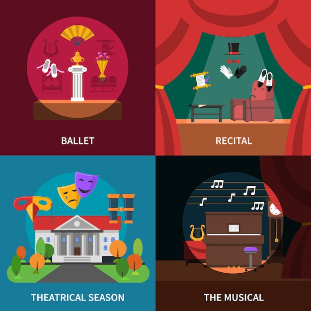 Theatre concept icons set