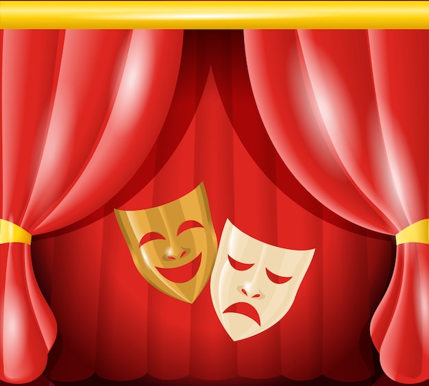 Theatre masks on backdrop