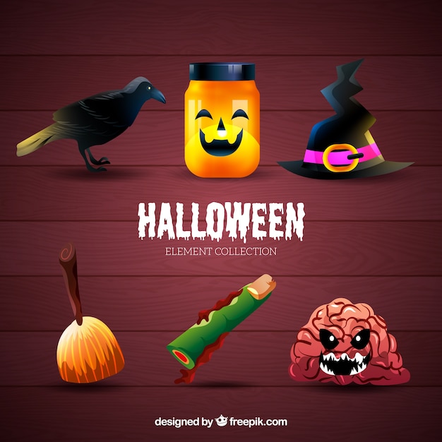 Vettore gratuito raccolta tematica di oggetti tipici di halloween