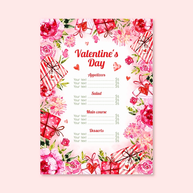 Concetto di menu tematico per san valentino