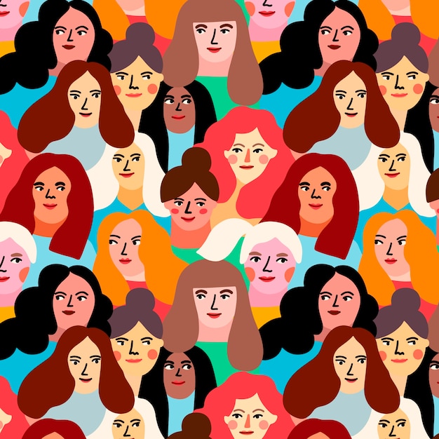 Free vector theme for womens day pattern with women faces