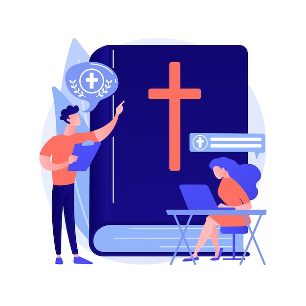 theological lectures abstract concept vector illustration. online religious lectures, studies course, christian thinkers, divinity school, doctrine of god, church fathers abstract metaphor.