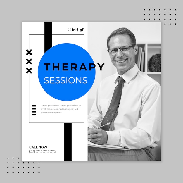 Therapy sessions square flyer template