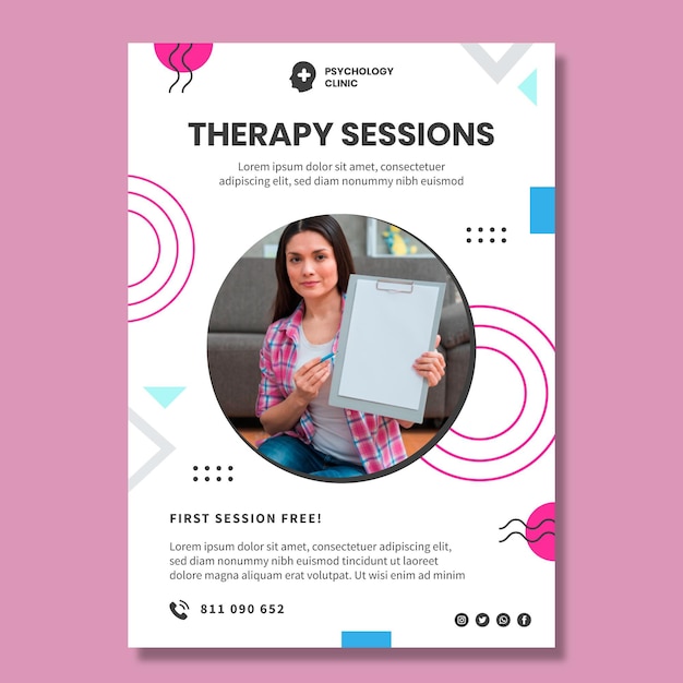 Free vector therapy sessions vertical flyer template