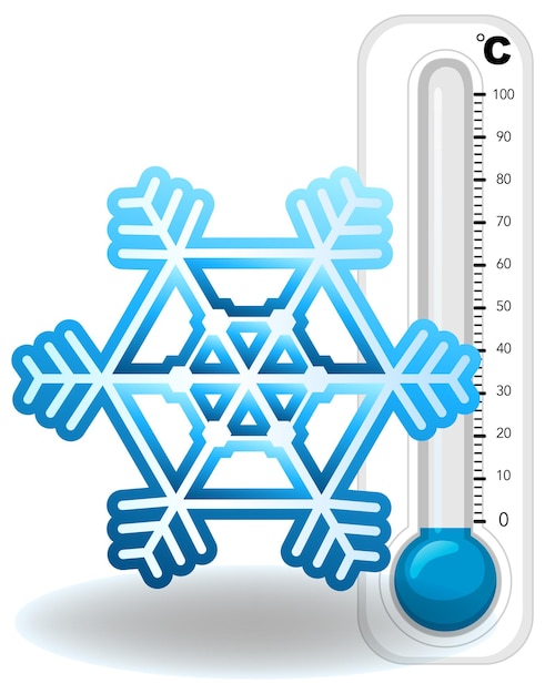 白い背景の上の温度計とスノーフレーク